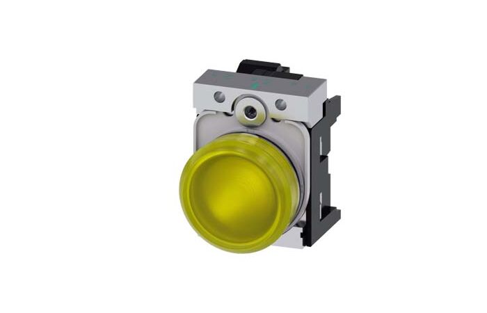 SIEMENS Signálka 22 mm, kulatá, kov, s vysokým leskem, žlutá barva, čočka, hladká, AC/DC 24V