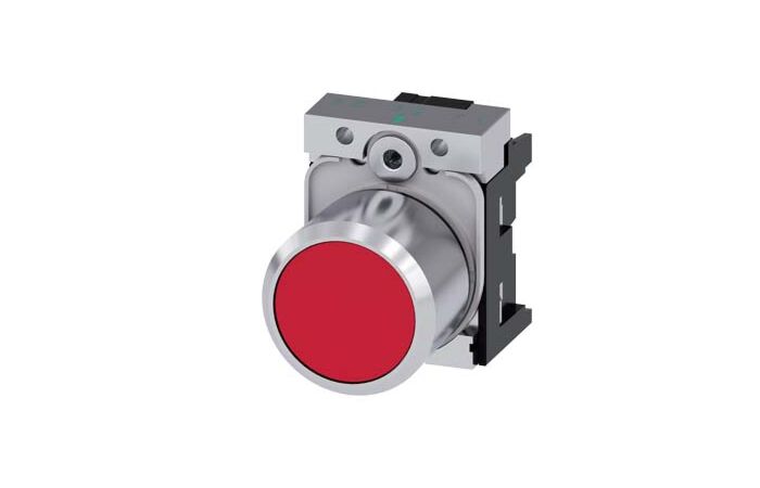 SIEMENS Tlačítko, 22 mm, kulaté, kov, s vysokým leskem, červená, knoflík stiskací