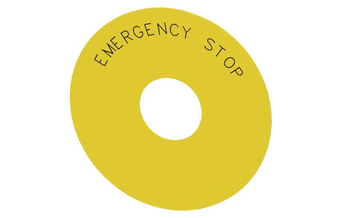 SIEMENS Štítek podkladový kulatý, pro tlačítko hřibové nouzového vypnutí, žlutá barva: Emergency Stop
