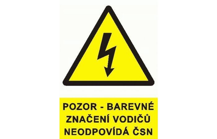 CUPRO Tabulka "Barevné značení vodičů neodpovídá ČSN!", A8 samolepící