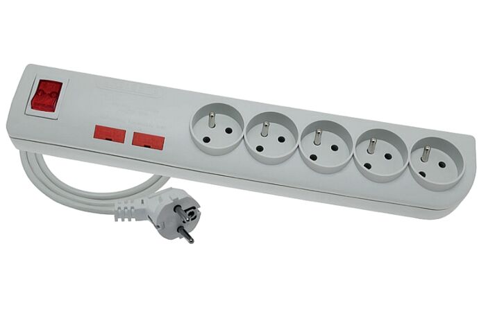 ELGOTECH Přívod prodlužovací   3m 5zásuvka 250V/10A s vypínačem přepěťová ochrana IP20 bílá