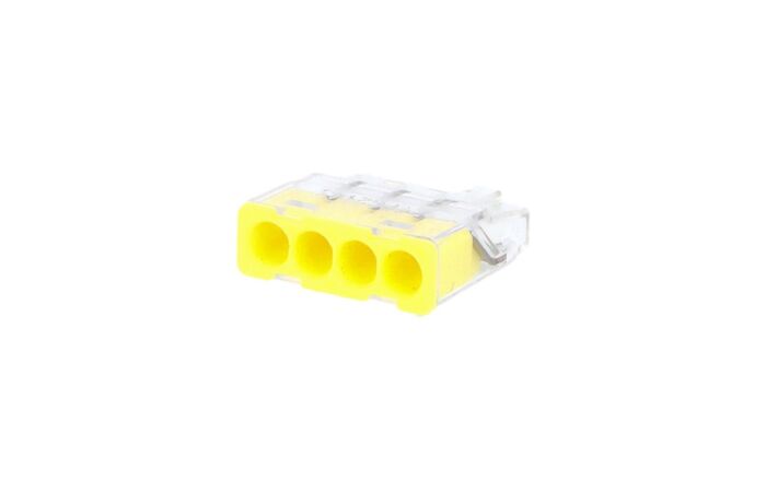 HEAVY POWER Svorka krabicová miniaturní PC214S bezšroubová 4x 0,2-2,5 mm2, transparentní/žlutá