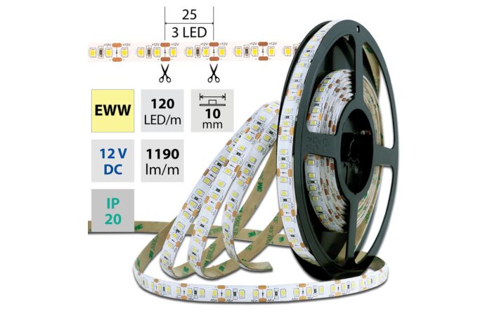 MCLED Pásek LED SMD2835 WW, 120LED/m, 14W/m, 1190lm/m, IP20, DC 12V, 10mm, 5m
