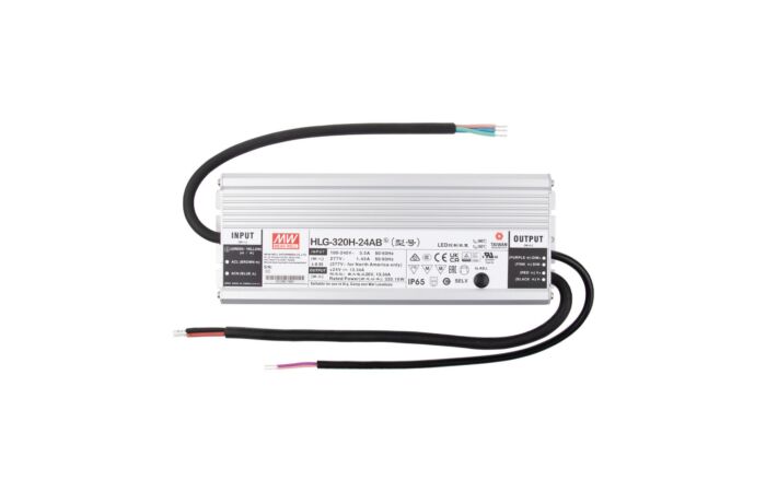 MCLED Napaječ LED Mean Well HLG-320H-24B, 320W, DC24V/13,34A, IP67, kovové provedení, řízení 1-10V a PWM