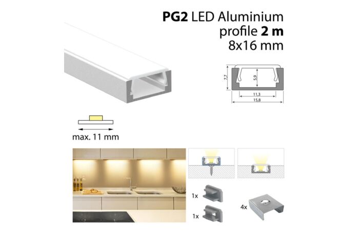 Profil AL 16/8mm PG2 mléčný 2m komplet