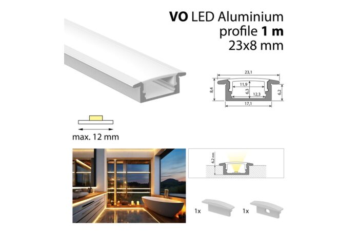 Vestavný hliníkový profil VO 1m včetně m