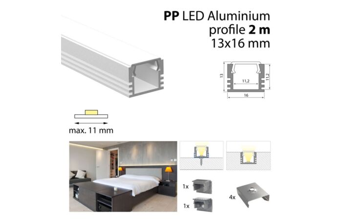 Profil AL 16/13mm PP mléčný 2m komplet