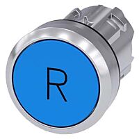 SIEMENS Tlačítko, 22 mm, kulaté, kov, s vysokým leskem, modré, popisek R knoflík stiskací