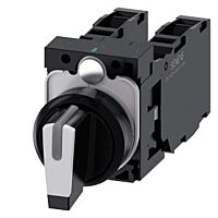 SIEMENS Spínač otočný, s osvětlením, 22 mm, kulatý, plast, černá, bílá, 2x1 NO +1 NC