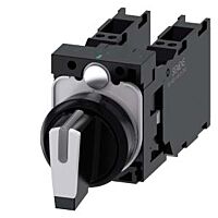 SIEMENS Spínač otočný, s osvětlením, 22 mm, kulatý, plast, černá, bílá, 2x1 NO +1 NC