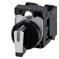 SIEMENS Spínač otočný, s osvětlením, 22 mm, kulatý, plast, černá, bílá, 1 NO, 1 NO