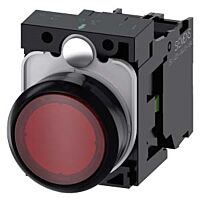 SIEMENS Tlačítko, osvětlené, 22 mm, kulaté, plast, červená, 1 NO, AC/DC 24V