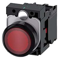 SIEMENS Tlačítko, osvětlené, 22 mm, kulaté, plast, červená, 1 NC, AC/DC 24V