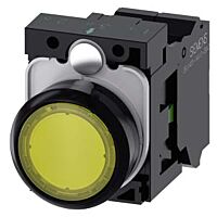 SIEMENS Tlačítko, osvětlené, 22 mm, kulaté, plast, žlutá, 1 NO, AC/DC 24V