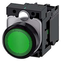 SIEMENS Tlačítko, osvětlené, 22 mm, kulaté, plast, zelená, 1 NO, AC/DC 24V