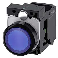 SIEMENS Tlačítko, osvětlené, 22 mm, kulaté, plast, modrá, 1 NO, AC/DC 24V