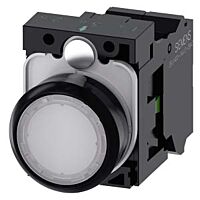 SIEMENS Tlačítko, osvětlené, 22 mm, kulaté, plast, bílá, 1 NO, AC/DC 24V