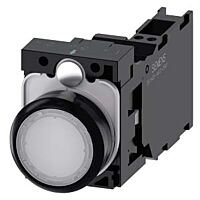 SIEMENS Tlačítko, osvětlené, 22 mm, kulaté, plast, bílá, 1 NO + 1 NC, AC/DC 24V
