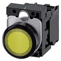 SIEMENS Tlačítko, osvětlené, 22 mm, kulaté, plast, žlutá barva, 1 NO, AC110V