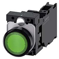 SIEMENS Tlačítko, osvětlené, 22 mm, kulaté, plast, zelená, 1 NO + 1 NC, AC110V