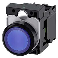 SIEMENS Tlačítko, osvětlené, 22 mm, kulaté, plast, modrá, 1 NO, AC110V
