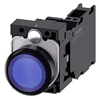 SIEMENS Tlačítko, osvětlené, 22 mm, kulaté, plast, modrá, 1 NO + 1 NC, AC110V