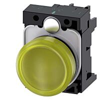 SIEMENS Signálka 22 mm, kulatá, plast, žlutá barva, čočka, hladká, AC110V