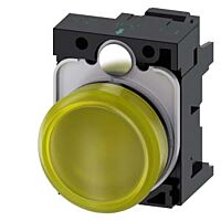SIEMENS Signálka 22 mm, kulatá, plast, žlutá barva, čočka, hladká, AC110V