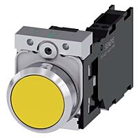 SIEMENS Tlačítko, 22 mm, kulaté, kov, s vysokým leskem, žlutá barva, knoflík stiskací, 1 NO + 1 NC