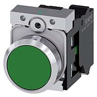 SIEMENS Tlačítko, 22 mm, kulaté, kov, s vysokým leskem, zelená, knoflík stiskací, 1 NO