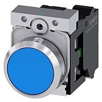 SIEMENS Tlačítko, 22 mm, kulaté, kov, s vysokým leskem, modrá, knoflík stiskací, 1 NO