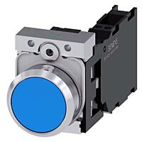 SIEMENS Tlačítko, 22 mm, kulaté, kov, s vysokým leskem, modrá, knoflík stiskací, 1 NO + 1 NC