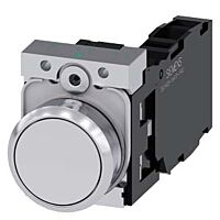 SIEMENS Tlačítko, 22 mm, kulaté, kov, s vysokým leskem, bílá, knoflík stiskací, 1 NO + 1 NC