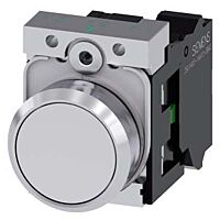 SIEMENS Tlačítko, 22 mm, kulaté, kov, s vysokým leskem, bílá, knoflík stiskací, 1 NO