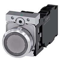 SIEMENS Tlačítko, 22 mm, kulaté, kov, s vysokým leskem, čirá, knoflík stiskací, 1 NO + 1 NC