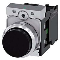 SIEMENS Tlačítko, 22 mm, kulaté, kov, s vysokým leskem, černá barva, knoflík stiskací, 1 NO