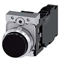 SIEMENS Tlačítko, 22 mm, kulaté, kov, s vysokým leskem, černá barva, knoflík stiskací, 1 NO + 1 NC