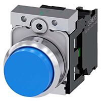 SIEMENS Tlačítko, 22 mm, kulaté, kov, s vysokým leskem, modrá, knoflík stiskací, 1 NO