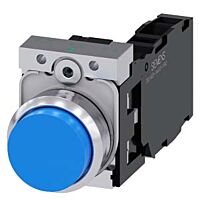 SIEMENS Tlačítko, 22 mm, kulaté, kov, s vysokým leskem, modrá, knoflík stiskací, 1 NO + 1 NC