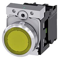 SIEMENS Tlačítko, osvětlené, 22 mm, kulaté, kov, s vysokým leskem, žlutá barva, knoflík stiskací, 1 NO