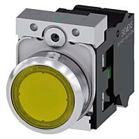 SIEMENS Tlačítko, osvětlené, 22 mm, kulaté, kov, s vysokým leskem, žlutá barva, knoflík stiskací, 1 NO