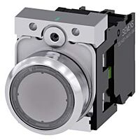 SIEMENS Tlačítko, osvětlené, 22 mm, kulaté, kov, s vysokým leskem, čirá, knoflík stiskací, 1 NO