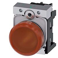 SIEMENS Signálka 22 mm, kulatá, kov, s vysokým leskem, amber čočka, hladká, AC110V