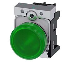 SIEMENS Signálka 22 mm, kulatá, kov, s vysokým leskem, zelená, čočka, hladká, AC110V