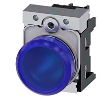 SIEMENS Signálka 22 mm, kulatá, kov, s vysokým leskem, modrá, čočka, hladká, AC110V