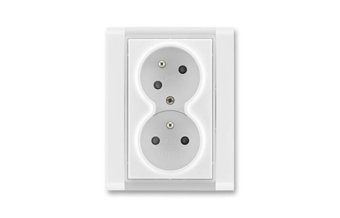 ABB TIME Dvojzásuvka 5513F-C02357 01, s clonkami, bezšroubová, bílá/ledová bílá