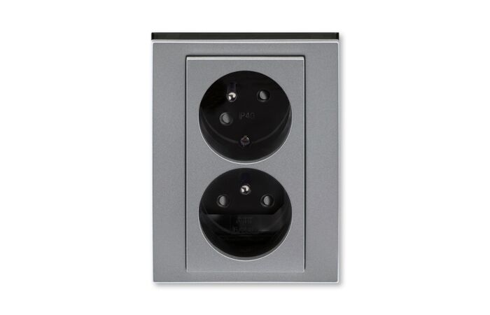 ABB LEVIT Dvojzásuvka 5513H-C02357 69 s clonkami, s natočenou dutinou, IP40, ocelová/kouřová černá