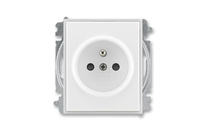 ABB Zásuvka ELEMENT, TIME 5519E-A02357 01,jednonásobná, chráněná, s clonkami, bezšroubová,ledová bílá