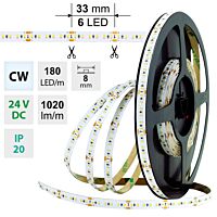 MCLED Pásek LED SMD2216 CW, 180LED/m, 12W/m, 1020lm/m, IP20, DC 24V, 8mm, 5m