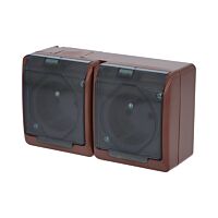 FAMATEL GALATEA Zásuvka 2P+PE 2-násobná vodorovná IP44 hnědá/průhledné víčko